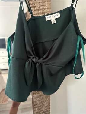 She + Sky Dark Green Tie-Front Cami Top